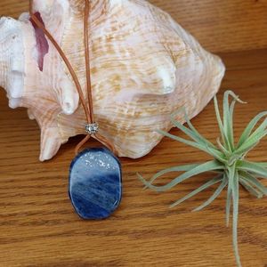 Sodalite, Stone Necklace, Leather, Blue Artisan made by Rust Belt Raised